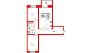 Квартира в ЖК NEWПИТЕР, 2 комнатная, 74.4 м², 4 этаж