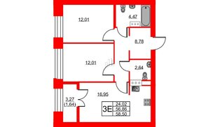Квартира в ЖК NEWПИТЕР, 2 комнатная, 68.5 м², 6 этаж