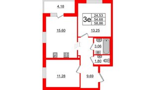 Квартира в ЖК ЦДС Новосаратовка «Город первых», 2 комнатная, 54.68 м², 4 этаж