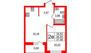 Квартира в ЖК ЦДС Новосаратовка «Город первых», 1 комнатная, 34.54 м², 15 этаж