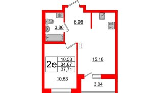 Квартира в ЖК ЦДС Новосаратовка «Город первых», 1 комнатная, 34.67 м², 21 этаж