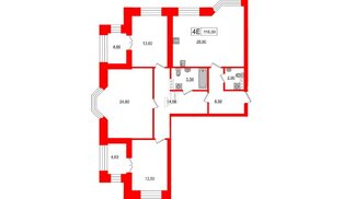 Квартира в ЖК 'Новое Купчино', 3 комнатная, 116.9 м², 3 этаж