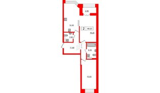 Квартира в ЖК 'Новое Купчино', 2 комнатная, 66.2 м², 11 этаж