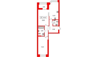 Квартира в ЖК 'Новое Купчино', 2 комнатная, 66.3 м², 3 этаж