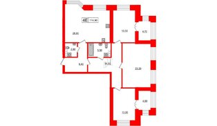 Квартира в ЖК 'Новое Купчино', 3 комнатная, 114.9 м², 3 этаж
