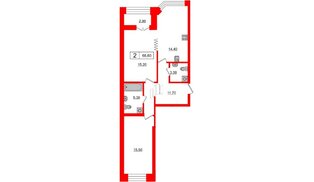 Квартира в ЖК 'Новое Купчино', 2 комнатная, 66.6 м², 2 этаж