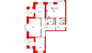 Квартира в ЖК 'Новое Купчино', 3 комнатная, 117 м², 4 этаж
