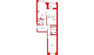 Квартира в ЖК 'Новое Купчино', 2 комнатная, 67.4 м², 2 этаж