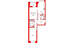 Квартира в ЖК 'Новое Купчино', 2 комнатная, 66.9 м², 2 этаж