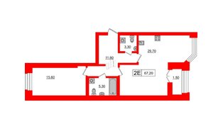 Квартира в ЖК 'Новое Купчино', 1 комнатная, 67.2 м², 2 этаж