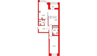 Квартира в ЖК 'Новое Купчино', 2 комнатная, 67.3 м², 2 этаж