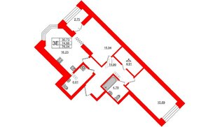 Квартира в ЖК 'Новое Купчино', 2 комнатная, 76.04 м², 9 этаж