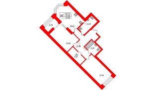 Квартира в ЖК 'Новое Купчино', 2 комнатная, 76.1 м², 9 этаж