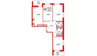 Квартира в ЖК Энфилд, 3 комнатная, 80.66 м², 1 этаж
