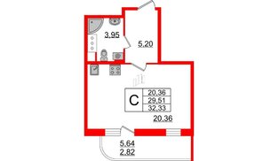 Квартира в ЖК Энфилд, студия, 32.33 м², 2 этаж
