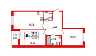 Квартира в ЖК Энфилд, 2 комнатная, 60.66 м², 2 этаж