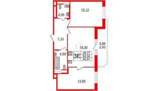 Квартира в ЖК Энфилд, 2 комнатная, 65.87 м², 6 этаж
