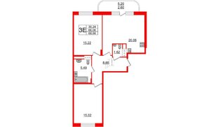 Квартира в ЖК Энфилд, 2 комнатная, 68.66 м², 3 этаж