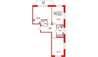 Квартира в ЖК Энфилд, 2 комнатная, 66.37 м², 2 этаж