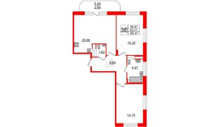 Квартира в ЖК Энфилд, 2 комнатная, 66.37 м², 3 этаж