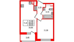 Квартира в ЖК 'Pulse Premier', 1 комнатная, 36.26 м², 2 этаж