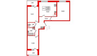 Квартира в ЖК 'Pulse Premier', 3 комнатная, 76.68 м², 5 этаж