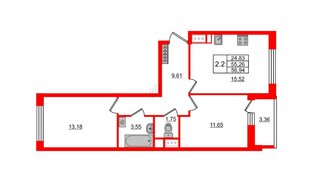 Квартира в ЖК 'Pulse Premier', 2 комнатная, 55.26 м², 14 этаж