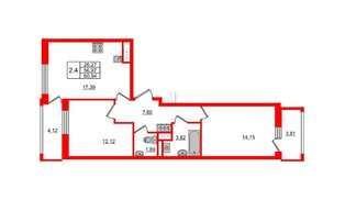 Квартира в ЖК 'Pulse Premier', 2 комнатная, 56.97 м², 2 этаж