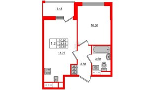 Квартира в ЖК 'Pulse Premier', 1 комнатная, 33.81 м², 9 этаж