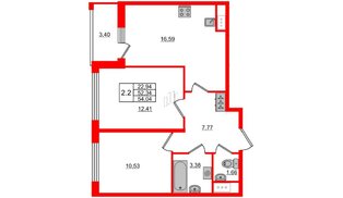 Квартира в ЖК 'Pulse Premier', 2 комнатная, 52.34 м², 2 этаж
