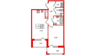 Квартира в ЖК 'Pulse Premier', 1 комнатная, 42.33 м², 19 этаж
