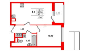 Квартира в ЖК 'Pulse Premier', 1 комнатная, 36.34 м², 1 этаж