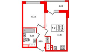 Квартира в ЖК 'Pulse Premier', 1 комнатная, 32.14 м², 19 этаж