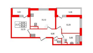 Квартира в ЖК 'Pulse Premier', 2 комнатная, 56.19 м², 2 этаж