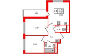 Квартира в ЖК 'Pulse Premier', 2 комнатная, 49.03 м², 2 этаж