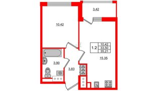 Квартира в ЖК 'Pulse Premier', 1 комнатная, 33.5 м², 9 этаж