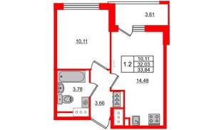 Квартира в ЖК 'Pulse Premier', 1 комнатная, 32.03 м², 8 этаж