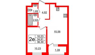 Квартира в ЖК «ЭТАЛА», 1 комнатная, 36.3 м², 2 этаж
