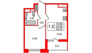 Квартира в ЖК Панорама парк Сосновка, 1 комнатная, 33.56 м², 3 этаж