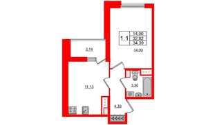 Квартира в ЖК Панорама парк Сосновка, 1 комнатная, 32.82 м², 4 этаж