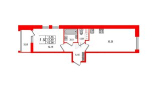 Квартира в ЖК Панорама парк Сосновка, 1 комнатная, 41.19 м², 9 этаж