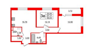 Квартира в ЖК Cube, 2 комнатная, 59.03 м², 4 этаж