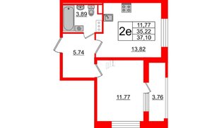 Квартира в ЖК Cube, 1 комнатная, 37.1 м², 4 этаж