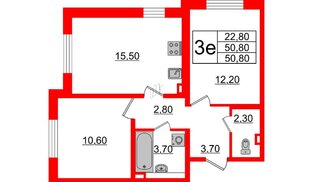 Квартира в ЖК 'Цивилизация', 2 комнатная, 50.1 м², 1 этаж