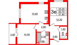 Квартира в ЖК 'Цивилизация', 2 комнатная, 51.9 м², 2 этаж