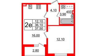 Квартира в ЖК 'Цивилизация', 1 комнатная, 37.5 м², 17 этаж