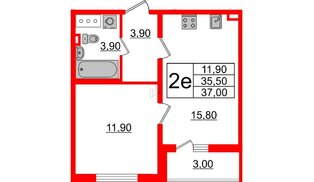 Квартира в ЖК 'Цивилизация', 1 комнатная, 36.7 м², 2 этаж