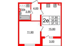 Квартира в ЖК 'Цивилизация', 1 комнатная, 37 м², 5 этаж