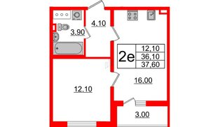 Квартира в ЖК 'Цивилизация', 1 комнатная, 37.4 м², 13 этаж