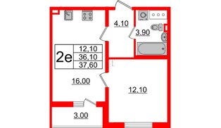Квартира в ЖК 'Цивилизация', 1 комнатная, 37.5 м², 11 этаж